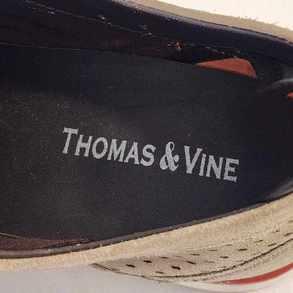 Thomas & Vine Jett Men's Suede Wingtip Derby Shoes‎ Beige Size 8 Preppy Academia